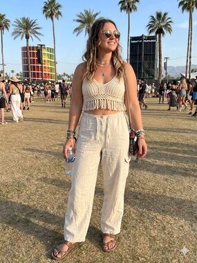 Boho Wide-Leg Linen/cotton Pants in Natural Cream 28W
